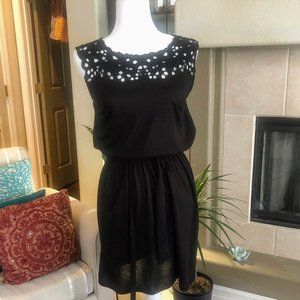 LOFT Black Floral Top Tie Waist Sundress Cover Up